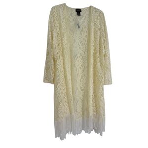 Questions Brand Sheer Open Front Kimono Size 3X NEW Yellow Lace Fringe Romantic